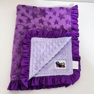 Snuggle Stuffs Purple Stars Minky Baby Security Blanket Lovey Satin Ruffle Trim